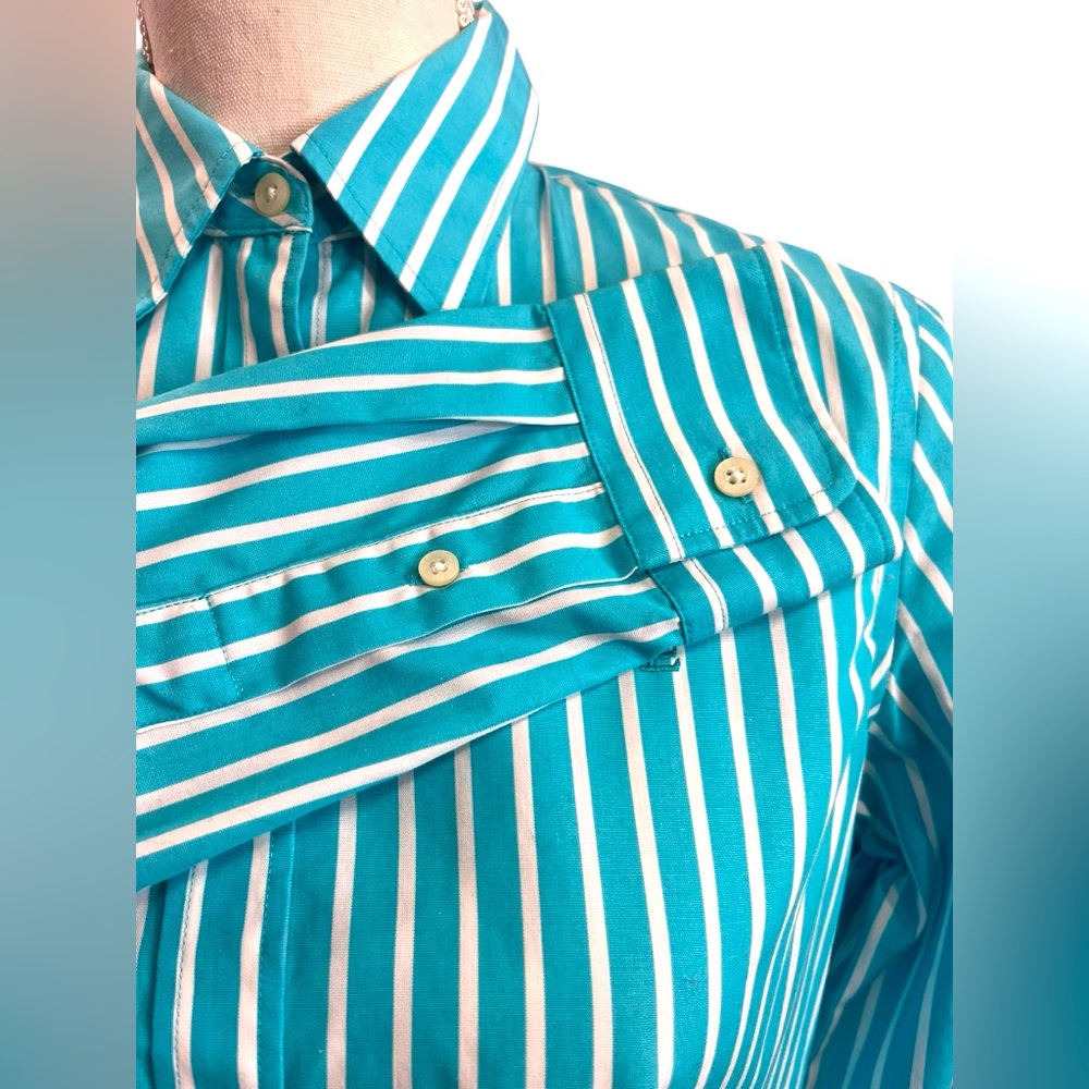 Lauren Ralph Lauren Non-Iron Blue White Striped Button Down Shirt Women’s Small - Picture 6 of 8